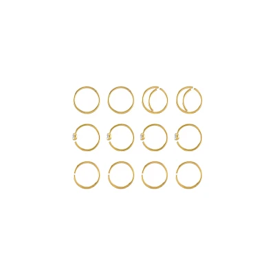 Multi-Pack CZ Goldtone Hoop and Half Hoop Nose Rings 12 Pack - 20 Gauge