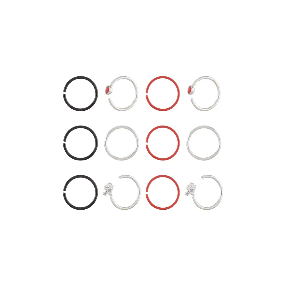 Multi-Pack Red and Black Skull Nose Hoops 12 Pack - 20 Gauge