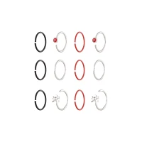 Multi-Pack Red and Black Skull Nose Hoops 12 Pack - 20 Gauge