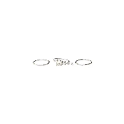 Multi-Pack CZ Aurora Borealis Effect Silvertone Dangle Hoop Nose Rings 3 Pack - 20 Gauge