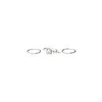 Multi-Pack CZ Aurora Borealis Effect Silvertone Dangle Hoop Nose Rings 3 Pack - 20 Gauge