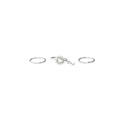 Multi-Pack CZ Aurora Borealis Effect Silvertone Hoop Nose Rings 3 Pack - 20 Gauge