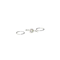 Multi-Pack CZ Aurora Borealis Effect Silvertone Hoop Nose Rings 3 Pack - 20 Gauge