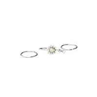Multi-Pack CZ Aurora Borealis Effect Silvertone Hoop Nose Rings 3 Pack - 20 Gauge