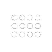 Multi-Pack CZ Silvertone Hoop and Half Hoop Nose Rings 12 Pack - 20 Gauge