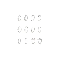 Multi-Pack CZ Silvertone Hoop and Half Hoop Nose Rings 12 Pack - 20 Gauge