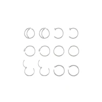 Multi-Pack CZ Silvertone Hoop and Half Hoop Nose Rings 12 Pack - 20 Gauge