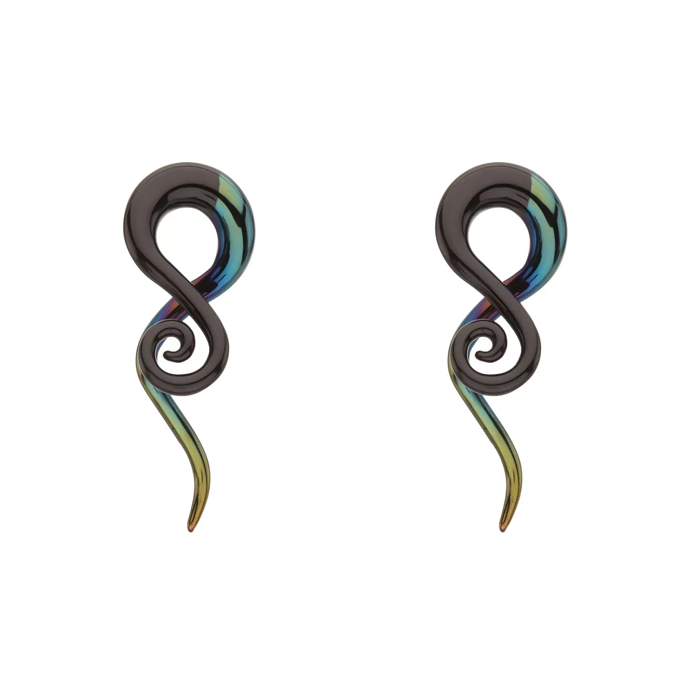 Iridescent Black Glass Spiral Plugs