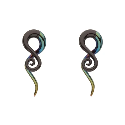 Iridescent Black Glass Spiral Plugs
