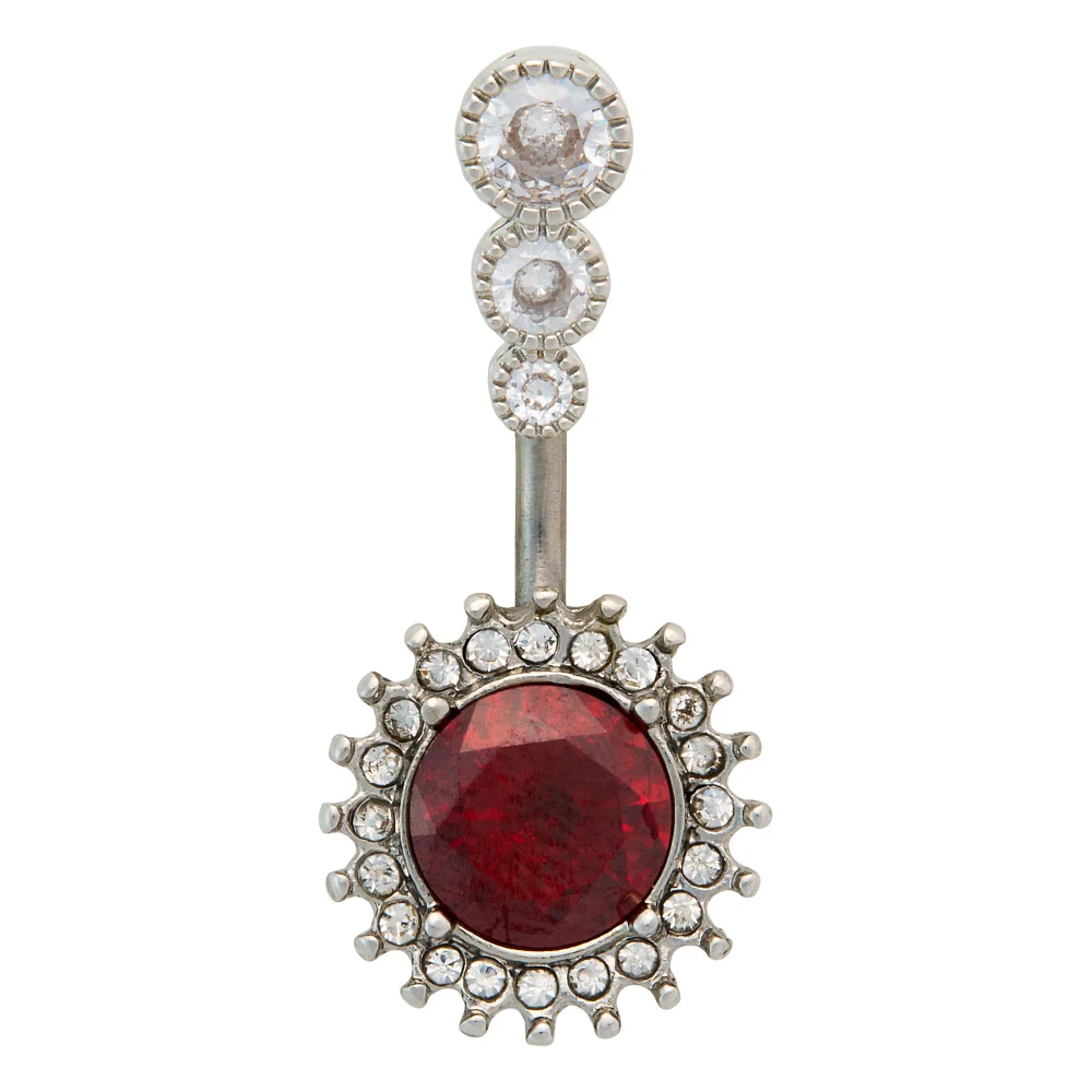 CZ Red Clear Multi-Gem Titanium Belly Ring - 14 Gauge