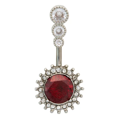 CZ Red Clear Multi-Gem Titanium Belly Ring - 14 Gauge