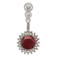 CZ Red Clear Multi-Gem Titanium Belly Ring - 14 Gauge
