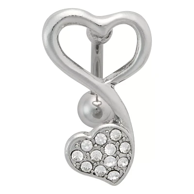 CZ Silvertone Heart Titanium Belly Ring - 14 Gauge