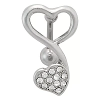 CZ Silvertone Heart Titanium Belly Ring - 14 Gauge