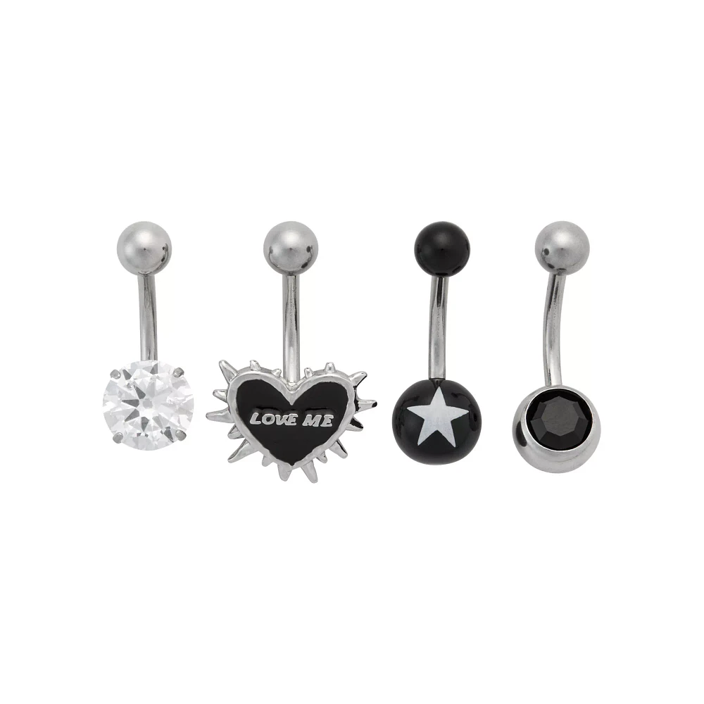 Multi-Pack CZ and Black Love Me Belly Rings 4 Pack - 14 Gauge