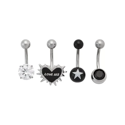 Multi-Pack CZ and Black Love Me Belly Rings 4 Pack - 14 Gauge