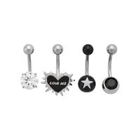 Multi-Pack CZ and Black Love Me Belly Rings 4 Pack - 14 Gauge