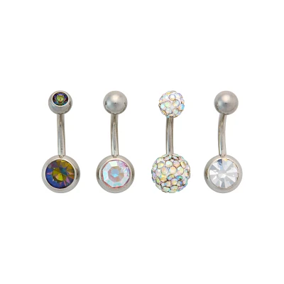 Multi-Pack CZ Aurora Borealis-Effect Pave Titanium Belly Rings 4 Pack - 14 Gauge