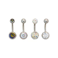 Multi-Pack CZ Aurora Borealis-Effect Pave Titanium Belly Rings 4 Pack - 14 Gauge