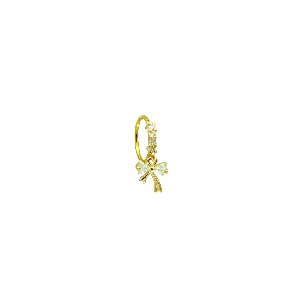 Gold CZ Bow Dangle Hinge Hoop - 18 Gauge