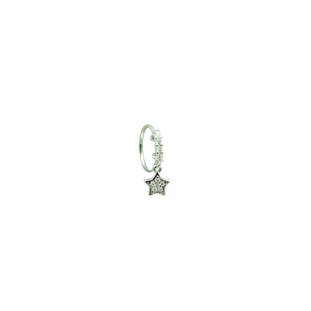Silvertone CZ Star Hinge Hoop - 18 Gauge