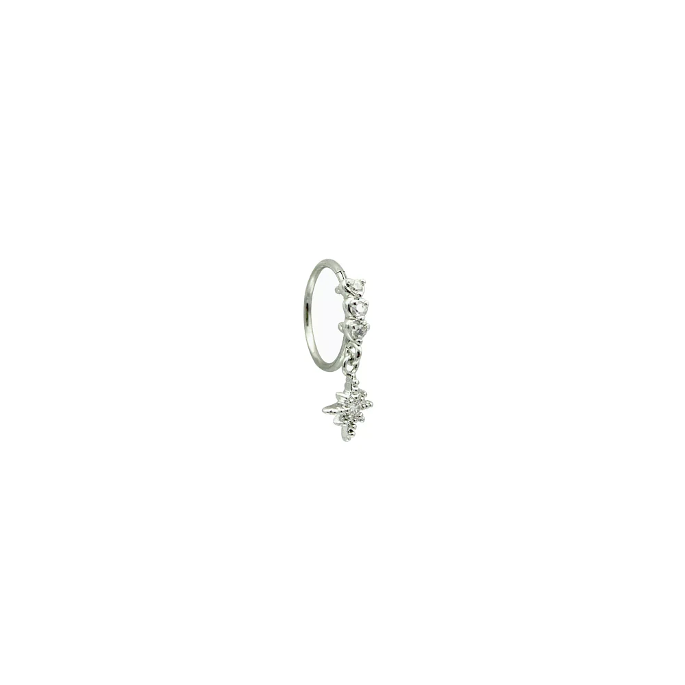 Silvertone CZ Starburst Dangle Hinge Hoop - 18 Gauge