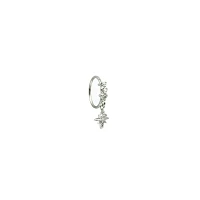 Silvertone CZ Starburst Dangle Hinge Hoop - 18 Gauge