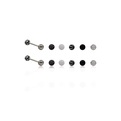 Black and White Matte Barbells with 10 Extra Balls - 14 Gauge