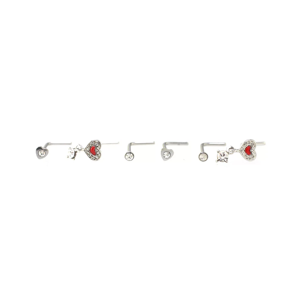 Multi-Pack Red Heart L-Bend Nose Pins 6 Pack - 20 Gauge