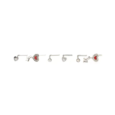 Multi-Pack Red Heart L-Bend Nose Pins 6 Pack - 20 Gauge