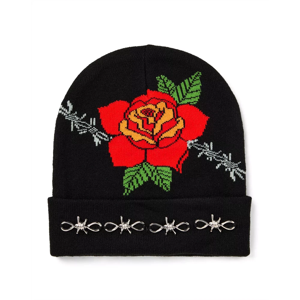 Barbed Wire Rose Cuff Beanie Hat
