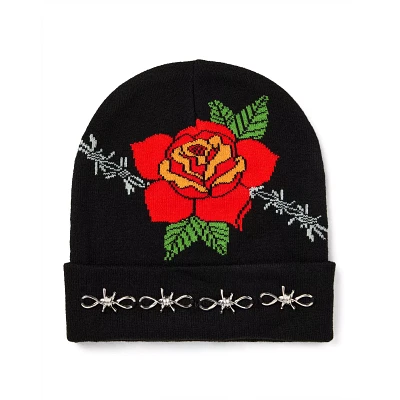 Barbed Wire Rose Cuff Beanie Hat
