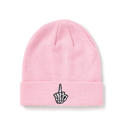 Pink Skeleton Middle Finger Cuff Beanie Hat
