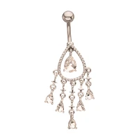 Silver CZ Teardrop Cluster Belly Ring - 14 Gauge