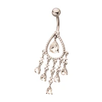 Silver CZ Teardrop Cluster Belly Ring - 14 Gauge