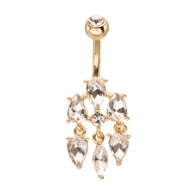 Gold CZ Teardrop Cluster Belly Ring - 14 Gauge