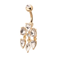 Gold CZ Teardrop Cluster Belly Ring - 14 Gauge