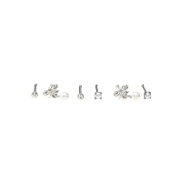 Multi-Pack Silvertone Pearl Effect Pin Nose Rings 6 Pack - 20 Gauge