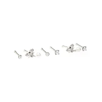 Multi-Pack Silvertone Pearl Effect Pin Nose Rings 6 Pack - 20 Gauge