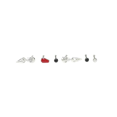Multi-Pack CZ Skull Coffin Pin Nose Rings 6 Pack - 20 Gauge