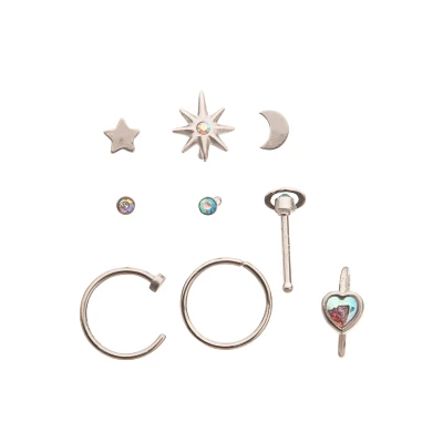 Multi-Pack Celestial CZ Nose Pins and Hoops 9 Pack - 20 Gauge