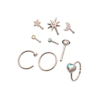 Multi-Pack Celestial CZ Nose Pins and Hoops 9 Pack - 20 Gauge