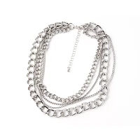 Silvertone Quadruple Row Simple Chain Choker Necklace
