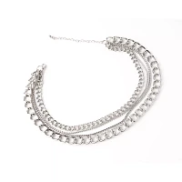 Silvertone Quadruple Row Simple Chain Choker Necklace