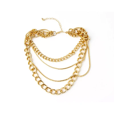 Goldtone Quadruple Row Simple Chain Choker Necklace