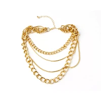 Goldtone Quadruple Row Simple Chain Choker Necklace