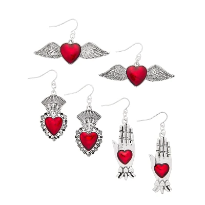 Multi-Pack Gothic Dangle Heart Earrings - 3 Pair