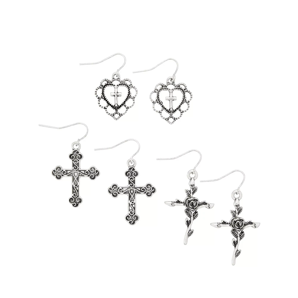 Multi-Pack Gothic Cross Dangle Earrings - 3 Pack
