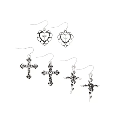 Multi-Pack Gothic Cross Dangle Earrings - 3 Pack