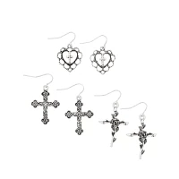 Multi-Pack Gothic Cross Dangle Earrings - 3 Pack